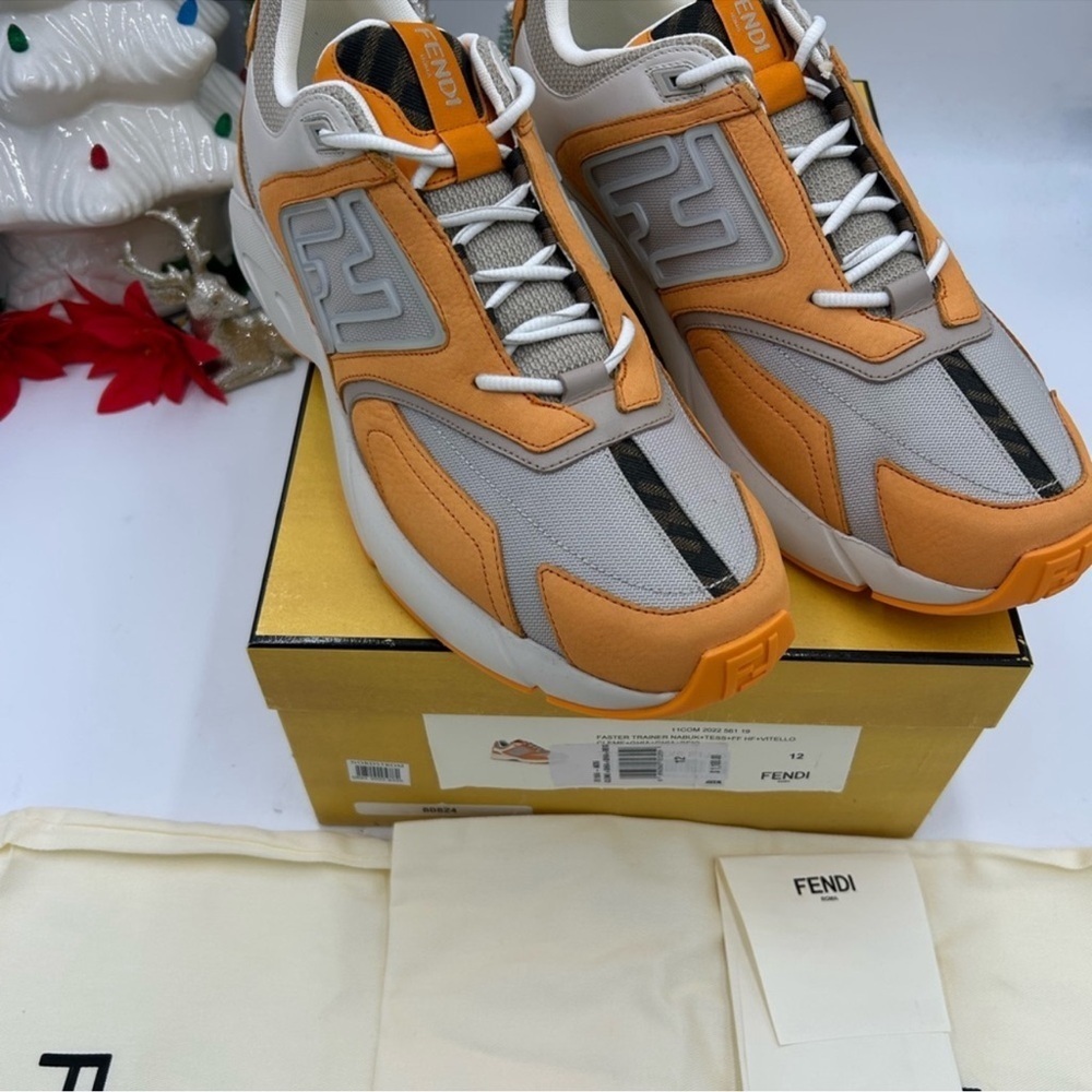 Fendi men’s FF logo textile runner sneaker size 12 made in Italy